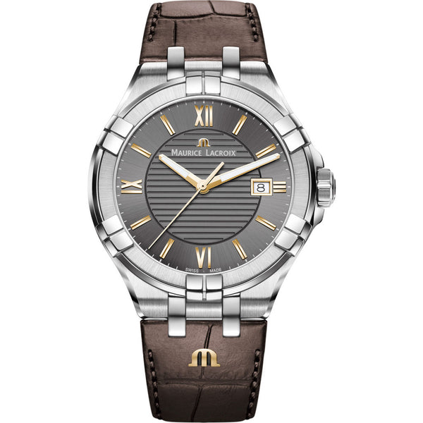 Maurice Lacroix Men's Aikon 42mm Roman Index Watch | Anthracite/Brown Leather AI1008-SS001-333-1