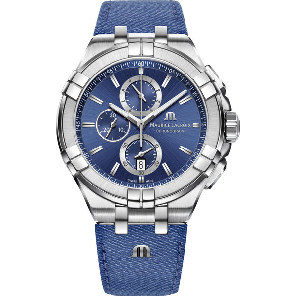 Maurice Lacroix Aikon Chronograph 44mm Watch | Blue/Blue Leather Jean AI1018-SS001-431-1