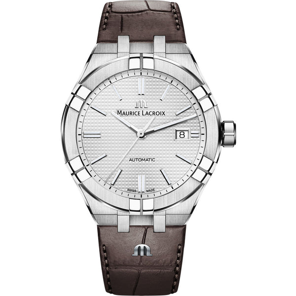 Maurice Lacroix Men's Aikon Automatic 42 mm Watch | Silver/Brown Leather AI6008-SS001-130-1