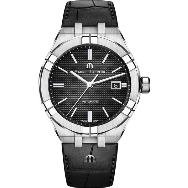 Maurice Lacroix Men's Aikon Automatic 42 mm Watch | Black/Black Leather  AI6008-SS001-330-1