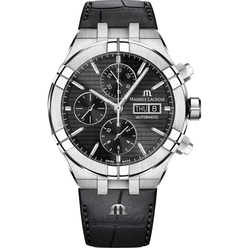 Maurice Lacroix Aikon Automatic Chronograph 44mm Watch | Black/Black Leather  AI6038-SS001-330-1