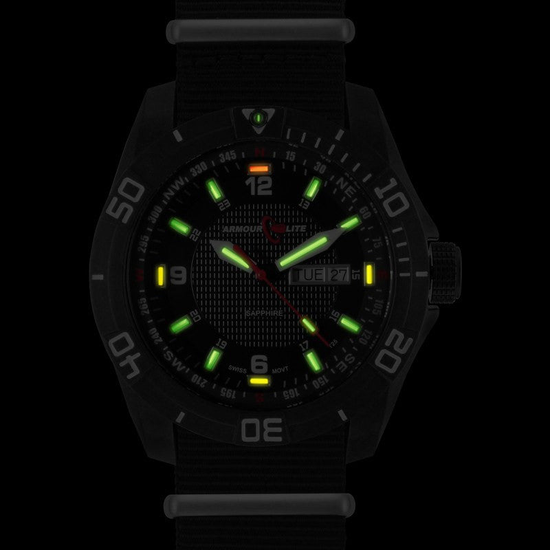 Armourlite Navigator AL1011 Black-Green-Yellow Tritium Watch | Nylon
