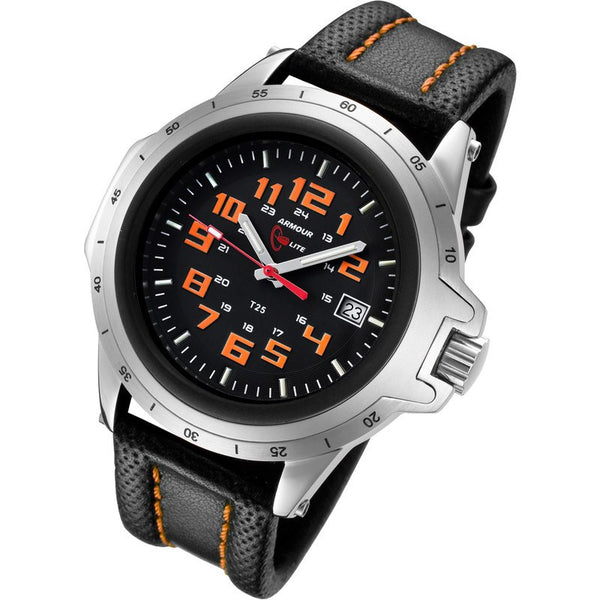 Armourlite ColorBurst Shatterproof Men's Watch Silver-Orange | Leather AL201