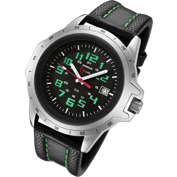 Armourlite ColorBurst Shatterproof Men's Watch Silver-Green | Leather AL203
