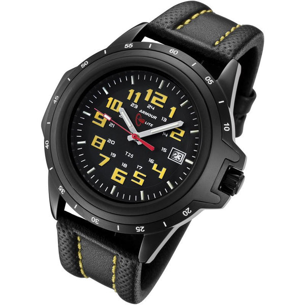 Armourlite ColorBurst Shatterproof Men's Watch Black-Yellow | Leather AL209