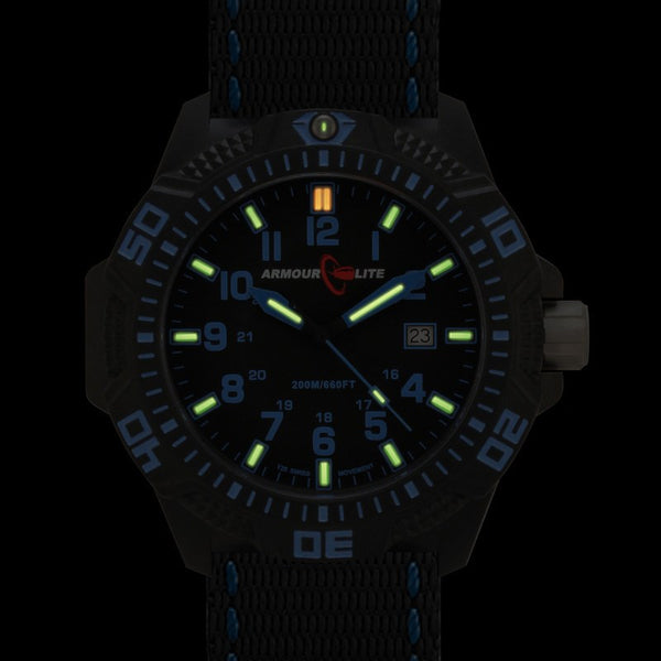 Armourlite Caliber Polycarbonate/Sapphire Men's Watch Black-Blue | Nylon AL601
