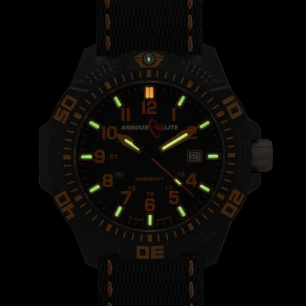Armourlite Caliber Polycarbonate/Sapphire Men's Watch Black-Orange | Nylon AL602