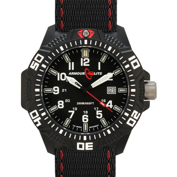 Armourlite Caliber Polycarbonate/Sapphire Men's Watch Black-White | Nylon AL603