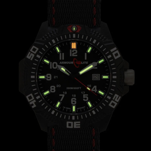 Armourlite Caliber Polycarbonate/Sapphire Men's Watch Black-White | Nylon AL603