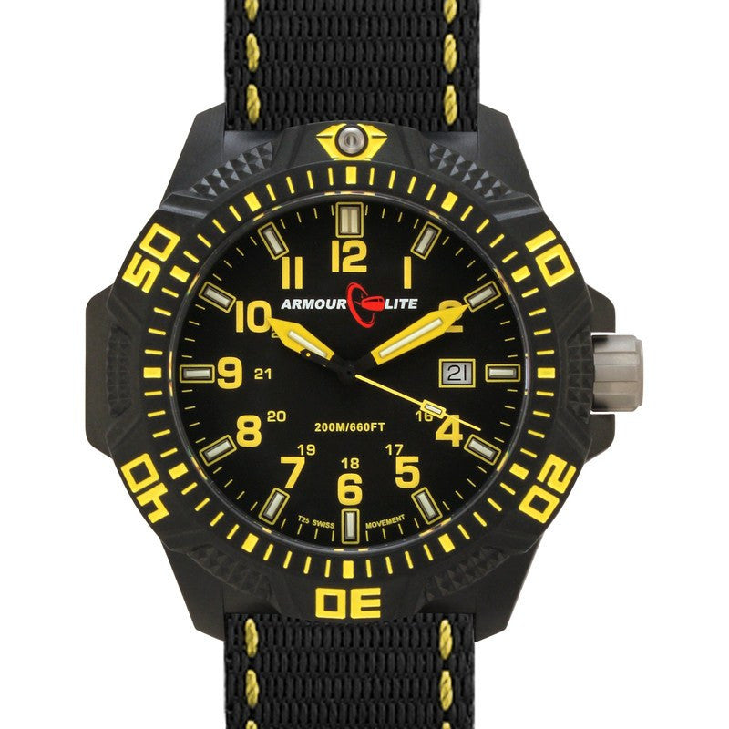 Armourlite Caliber Polycarbonate/Sapphire Men's Watch Black-Yellow | Nylon AL604