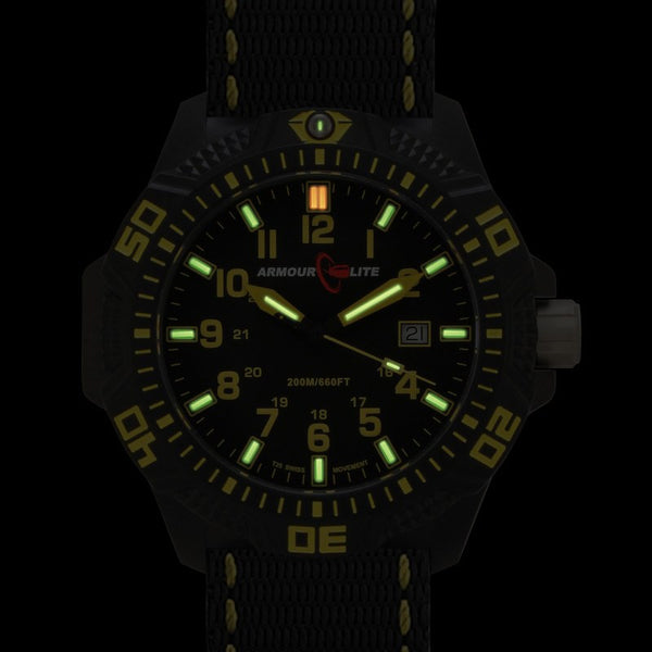 Armourlite Caliber Polycarbonate/Sapphire Men's Watch Black-Yellow | Nylon AL604
