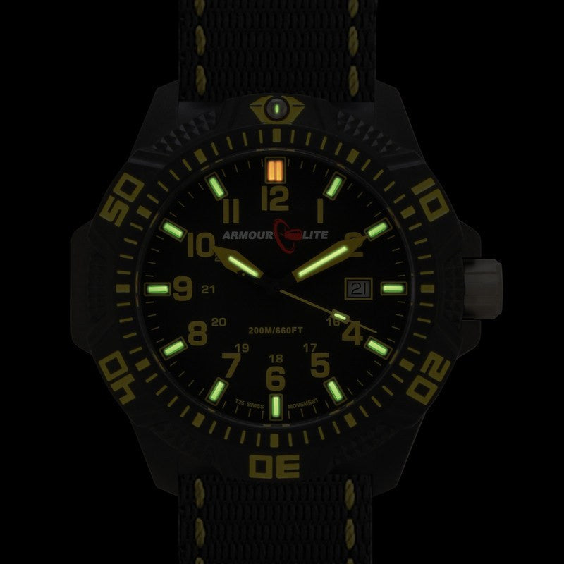 Armourlite Caliber Polycarbonate/Sapphire Men's Watch Black-Yellow | Nylon AL604