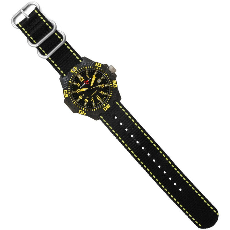 Armourlite Caliber Polycarbonate/Sapphire Men's Watch Black-Yellow | Nylon AL604