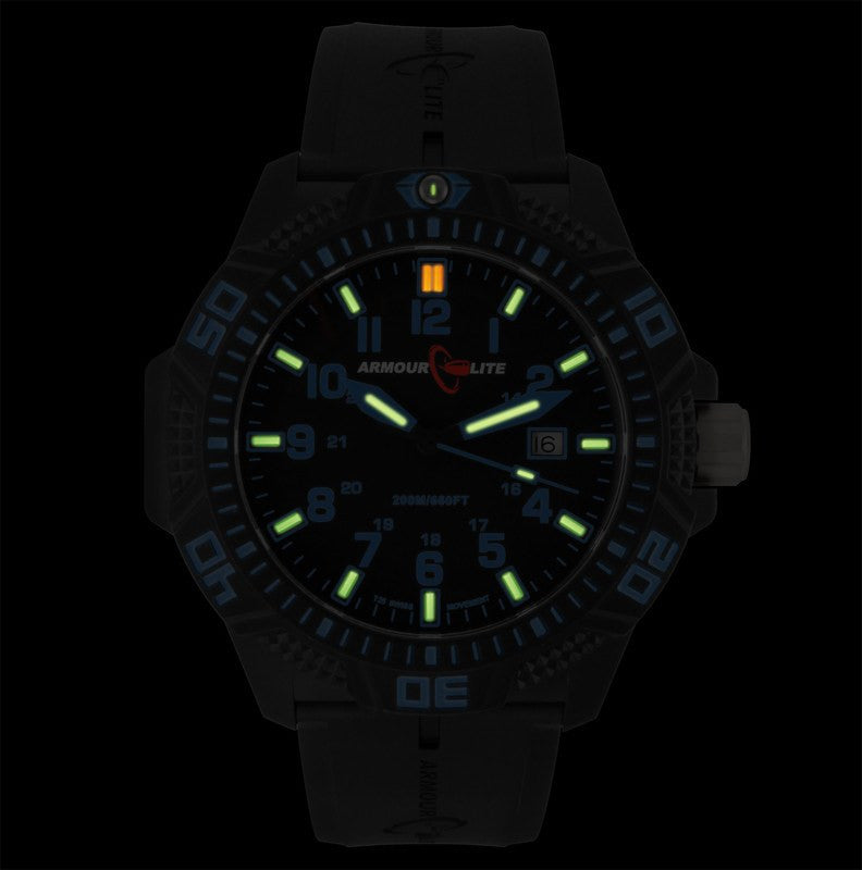 Armourlite Caliber Polycarbonate/Sapphire Men's Watch Black-Blue | Rubber AL611