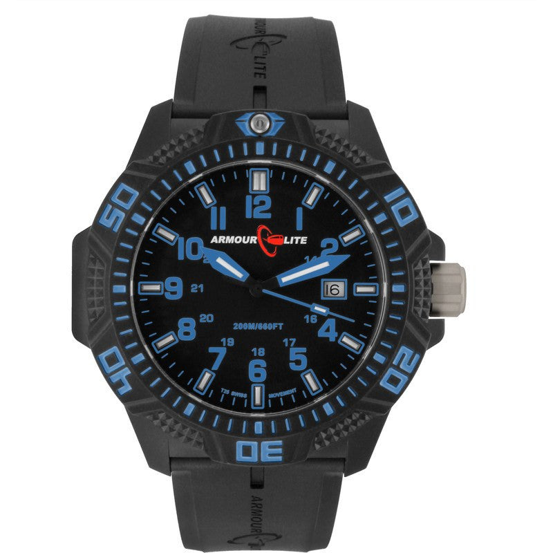 Armourlite Caliber Polycarbonate/Sapphire Men's Watch Black-Blue | Rubber AL611