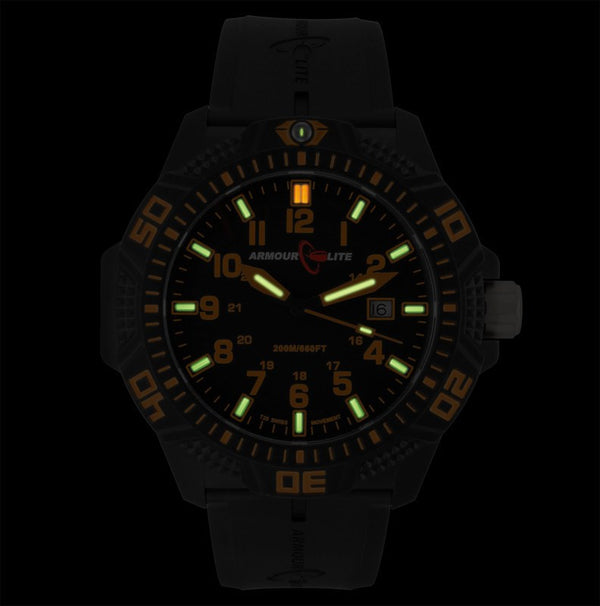 Armourlite Caliber Polycarbonate/Sapphire Men's Watch Black-Orange | Rubber AL612