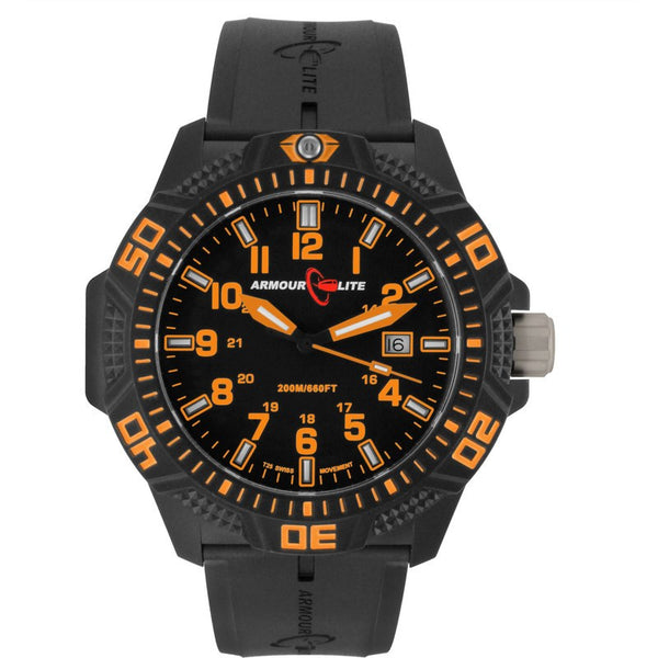 Armourlite Caliber Polycarbonate/Sapphire Men's Watch Black-Orange | Rubber AL612