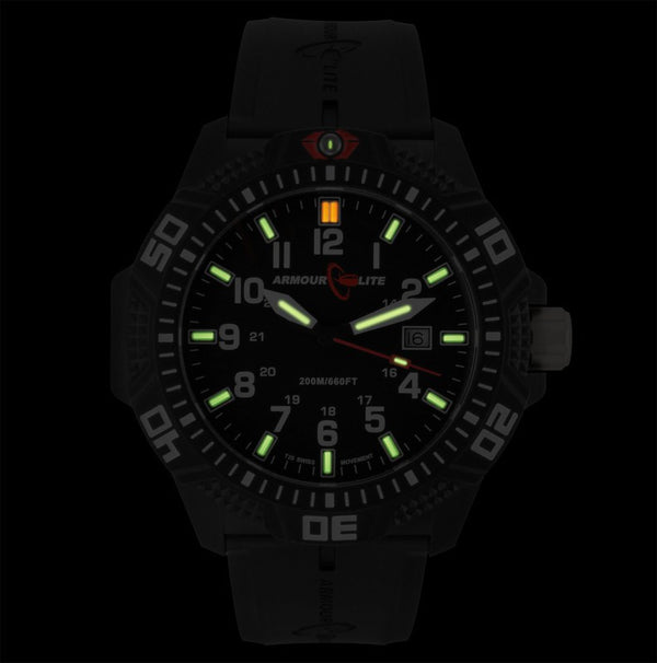 Armourlite Caliber Polycarbonate/Sapphire Men's Watch Black-White | Rubber AL613