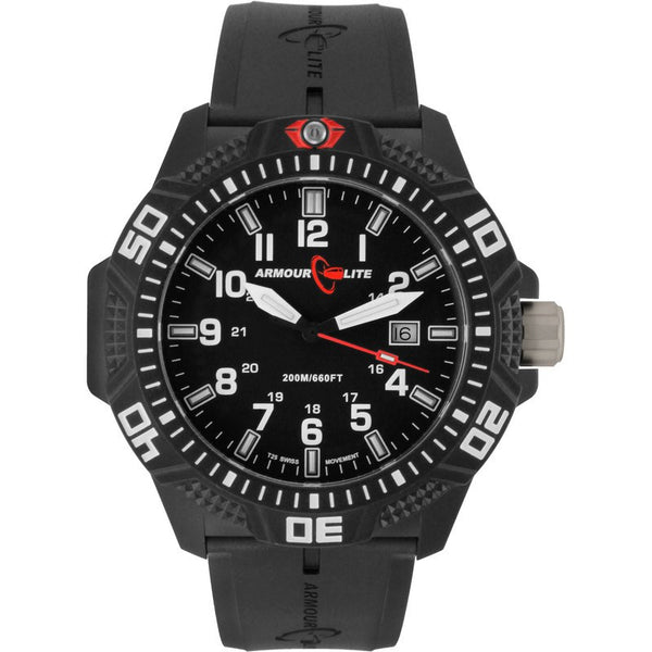 Armourlite Caliber Polycarbonate/Sapphire Men's Watch Black-White | Rubber AL613