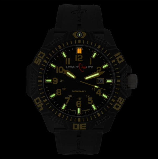 Armourlite Caliber Polycarbonate/Sapphire Men's Watch Black-Yellow | Rubber AL614