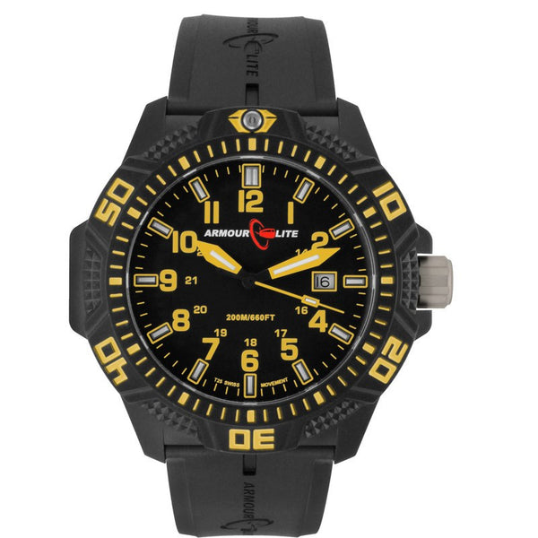 Armourlite Caliber Polycarbonate/Sapphire Men's Watch Black-Yellow | Rubber AL614