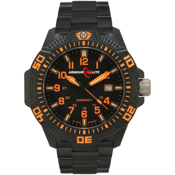 Armourlite Caliber Polycarbonate/Sapphire Men's Watch Black-Orange | Steel AL622