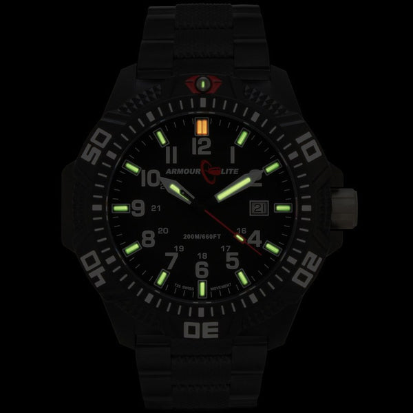 Armourlite Caliber Polycarbonate/Sapphire Men's Watch Black-White | Steel AL623