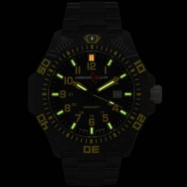 Armourlite Caliber Polycarbonate/Sapphire Men's Watch Black-Yellow | Steel AL624