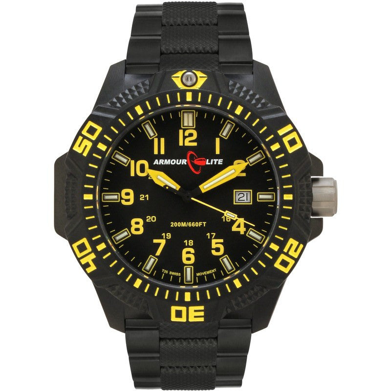 Armourlite Caliber Polycarbonate/Sapphire Men's Watch Black-Yellow | Steel AL624