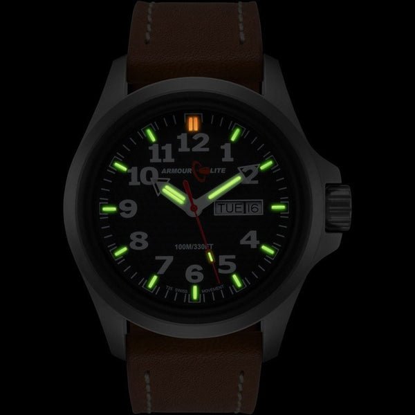 Armourlite Officer AL821 Black-Green Watch | Brown Leather