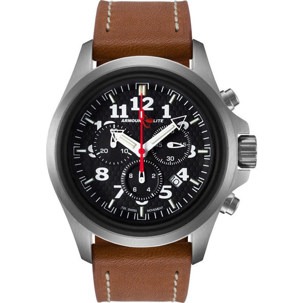 Armourlite Officer Chronograph AL832 Black-Blue Watch | Brown Leather