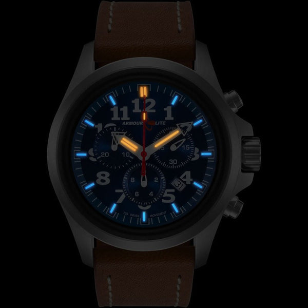 Armourlite Officer Chronograph AL834 Blue-Orange Watch | Brown Leather
