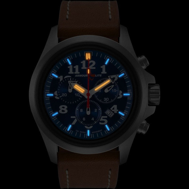 Armourlite Officer Chronograph AL834 Blue-Orange Watch | Brown Leather
