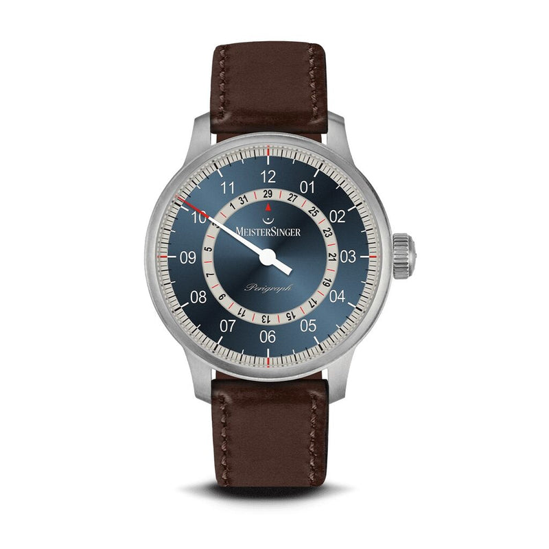 MeisterSinger Perigraph Watch | Steel Blue and Silver / Shell Cordovan Leather Brown