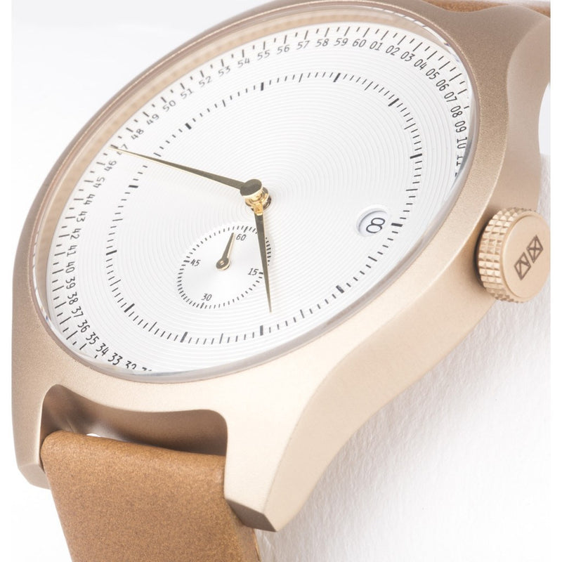 squarestreet SQ31 Aluminum Off-White Watch | Gold/Camel Leather SQ31 AS-01