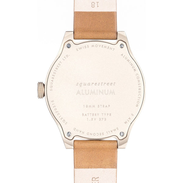 squarestreet SQ31 Aluminum Off-White Watch | Gold/Camel Leather SQ31 AS-01