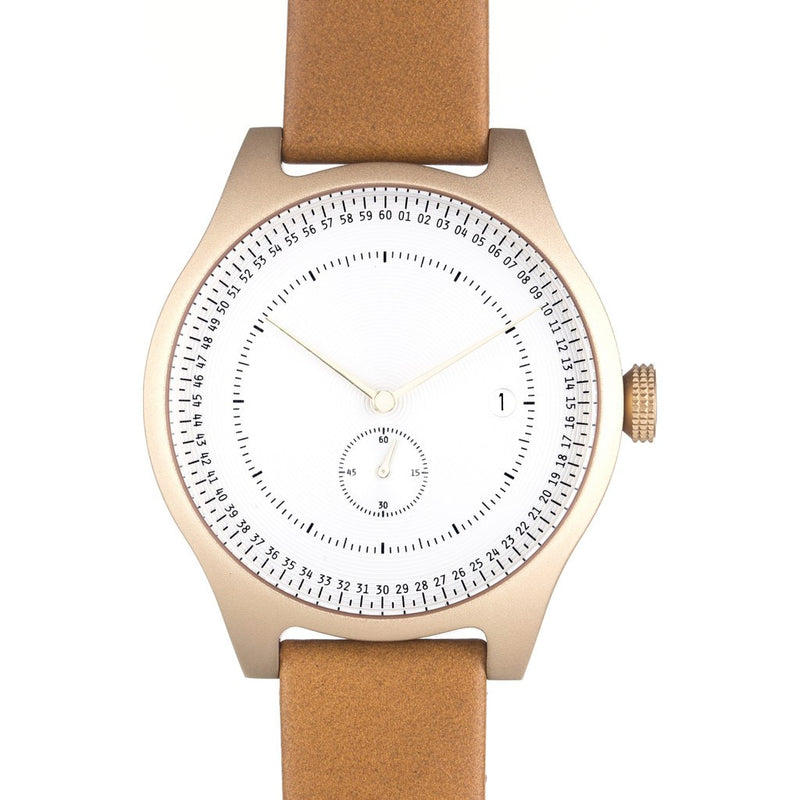 squarestreet SQ31 Aluminum Off-White Watch | Gold/Camel Leather SQ31 AS-01