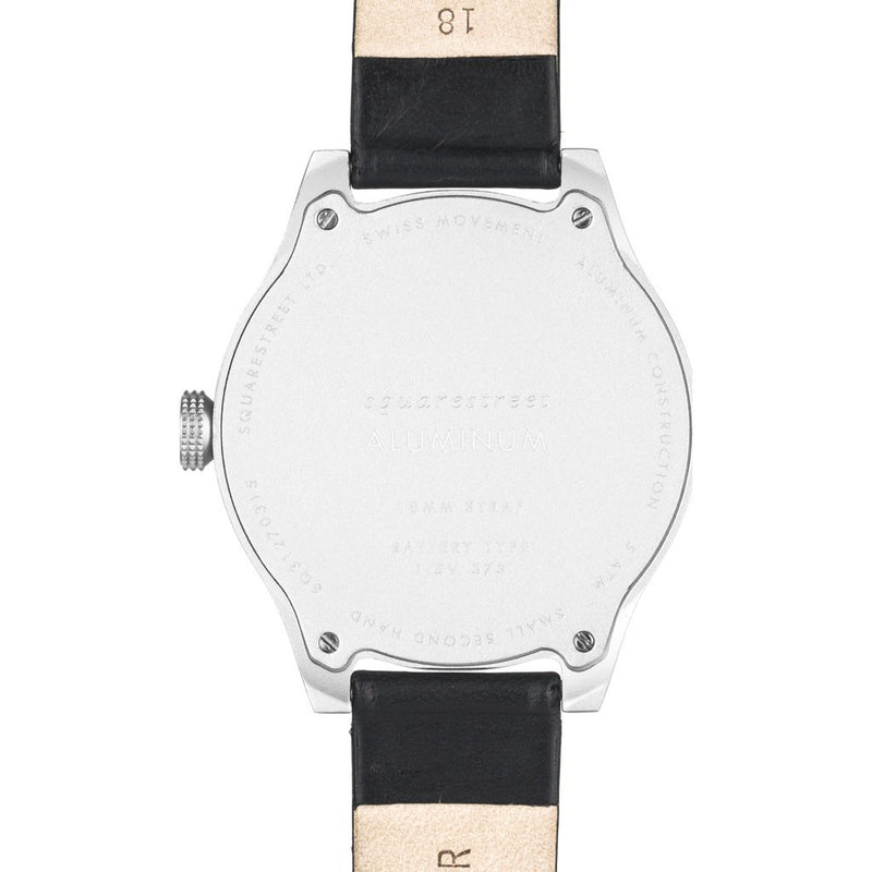 squarestreet SQ31 Aluminum Off-White Watch | Silver/Black Leather SQ31 AS-03