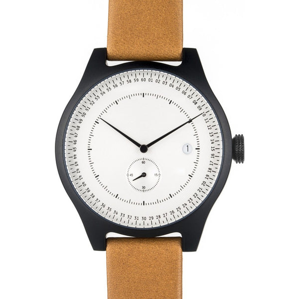 squarestreet SQ31 Aluminum Off-White Watch | Black/Camel Leather SQ31 AS-05