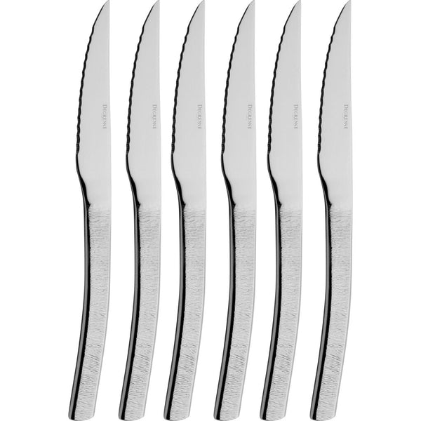 Degrenne Astree Cisele Mirror Finish Serrated Steak Knives Set | Gift Box of 6