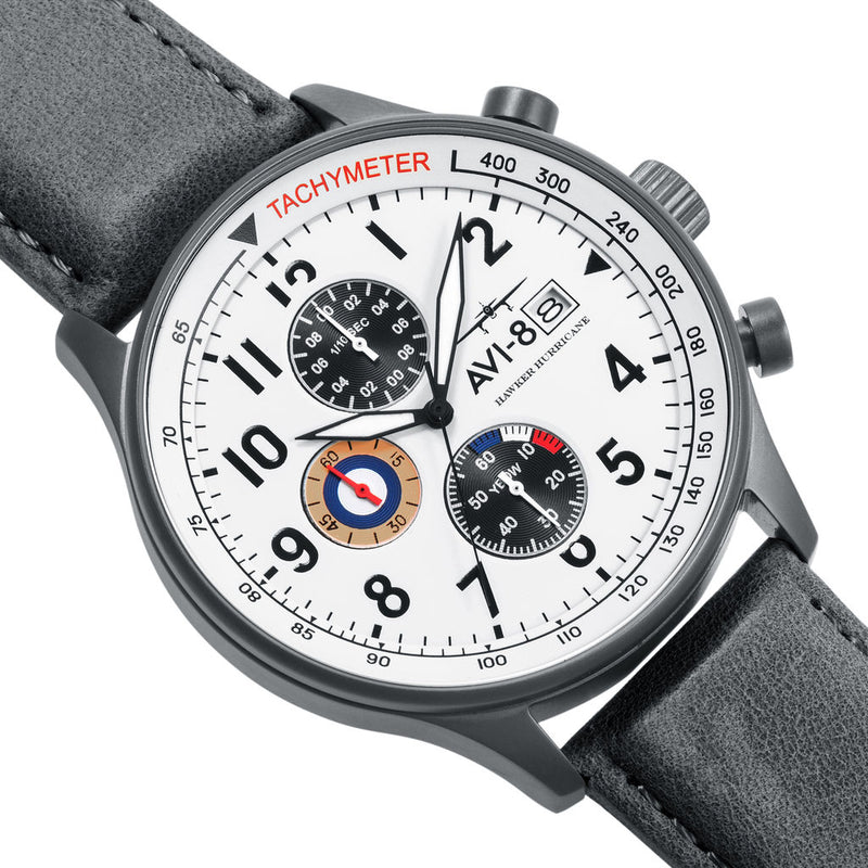 AVI-8 Hawker Hurricane AV-4011 Chronograph Watch | Leather Strap color-White/Grey