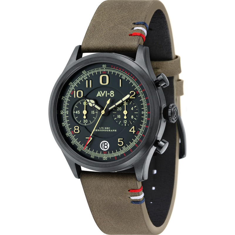 AVI-8 Flyboy AV-4054 Lafayette Watch | Leather Strap Color-Green/ Dark Green