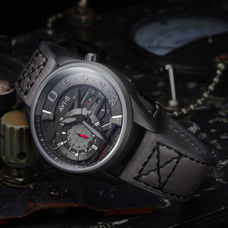 AVI-8 Hawker Harrier II AV-4070 Ace of Spades Automatic Watch | Leather strap