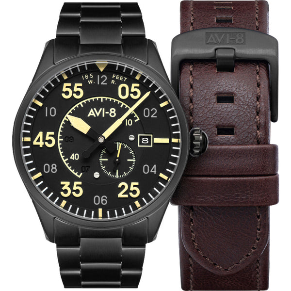 AVI-8 Spitfire 4073-33 Automatic Watch | Black/Dark Brown