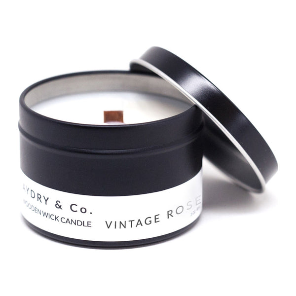 AYDRY & Co. Wooden Wick Mini Tin Candle | Vintage Rose 3 oz