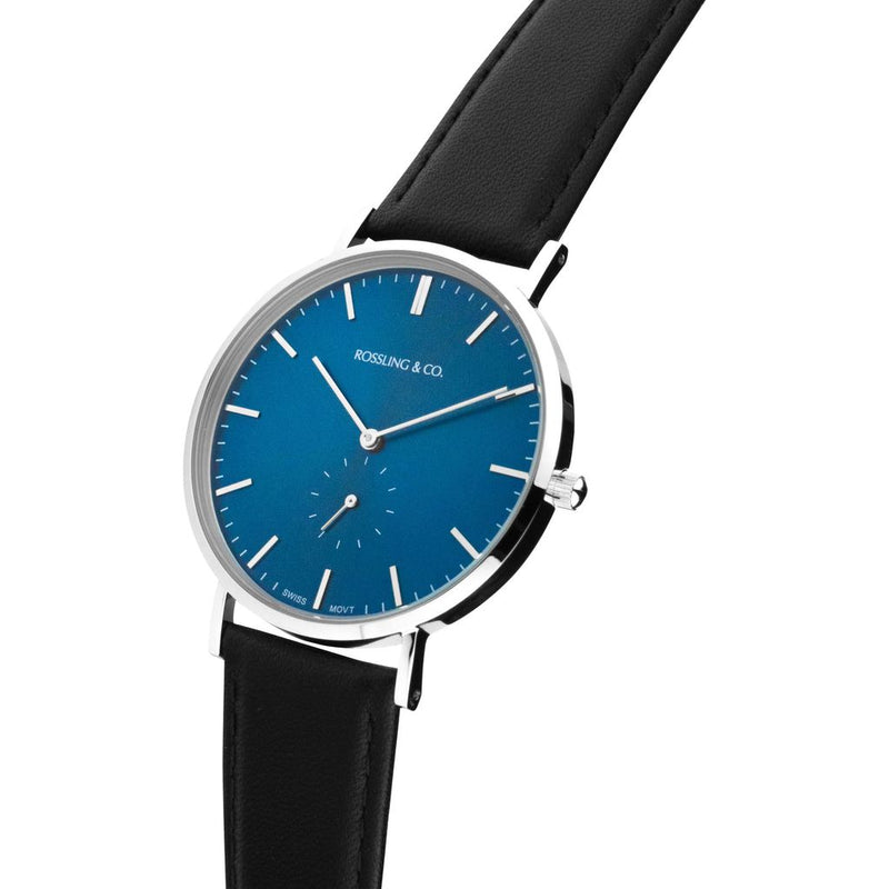 Rossling & Co. Classic 40mm Rogart Leather Watch | Silver/Blue/Black- RO-001-027