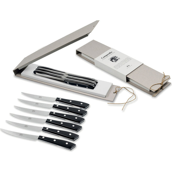 Coltellerie Berti Set of 6 Compendio Steak Knives | Black Lucite Handles