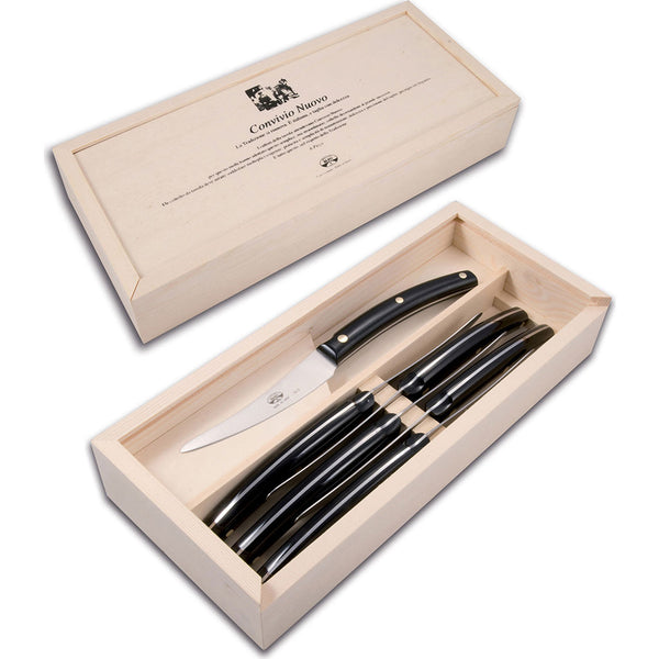 Coltellerie Berti Set of 6 Convivio Steak Knives | Black Lucite Handles