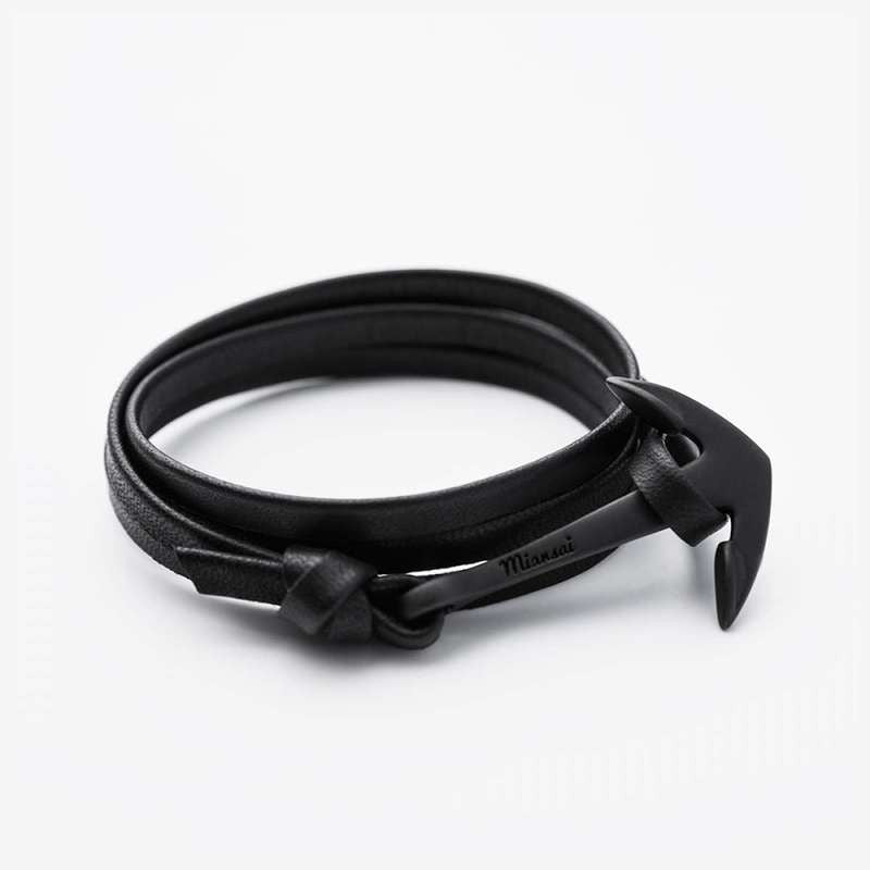 Miansai Black Anchor on Leather Bracelet | Black 100-0016-002