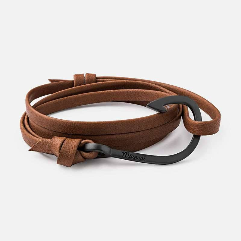 Miansai Black Hook on Leather Bracelet | Brown 100-0008-006